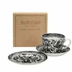 Burleigh Pottery Black Regal Peacock Breakfast Cup Gift Set