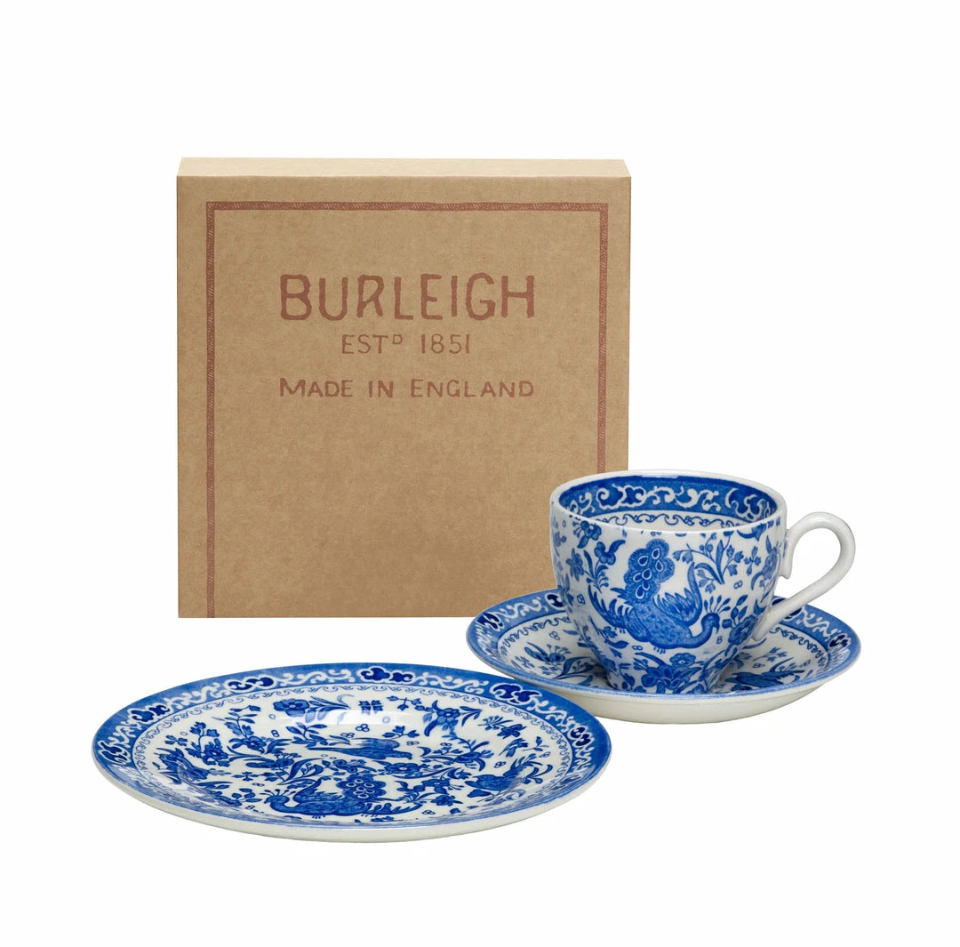 Burleigh Pottery Blue Regal Peacock Teacup Gift Set Gifting