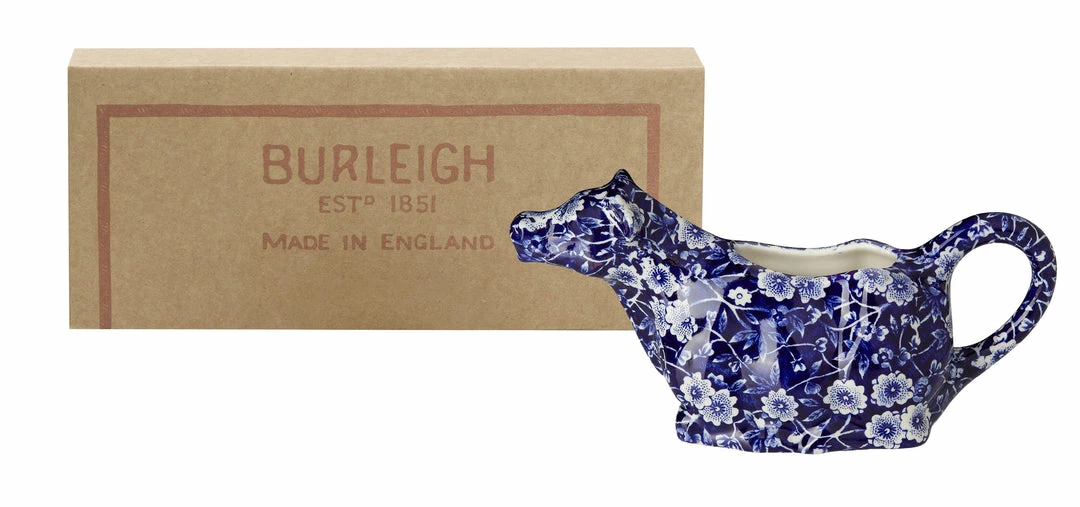 Burleigh Pottery Blue Calico Cow Creamer 150ml/0.25pt Gift Boxed