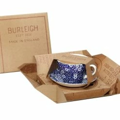 Burleigh Pottery Coffee Cups & Saucers Blue Calico Breakfast Cup Gift Set