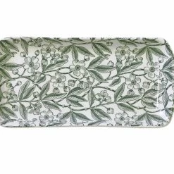 Burleigh Pottery Offers Green Prunus Rectangular Tray 28cm/11" Seconds