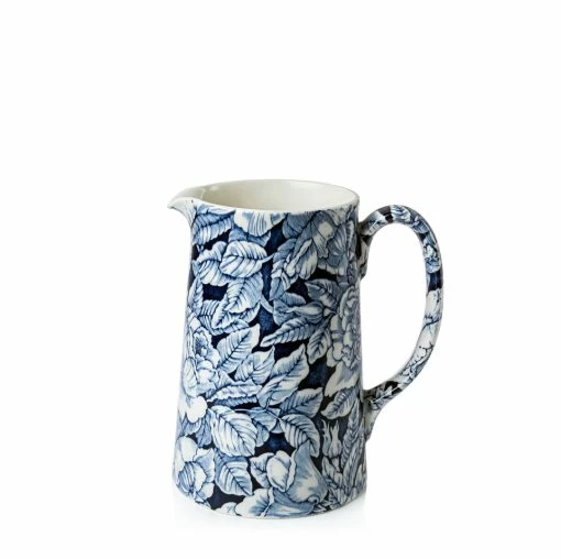 Burleigh Pottery Ink Blue Hibiscus Large Tankard Jug 2pt