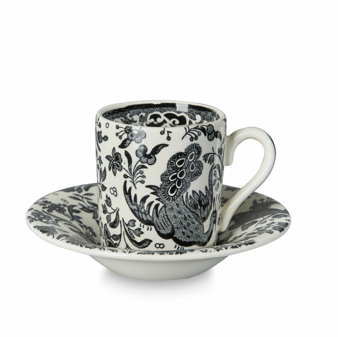 Burleigh Pottery Black Regal Peacock Espresso Cup And Saucer
