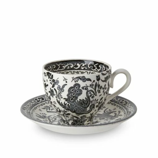 Burleigh Pottery Tableware Black Regal Peacock Teacup And Saucer