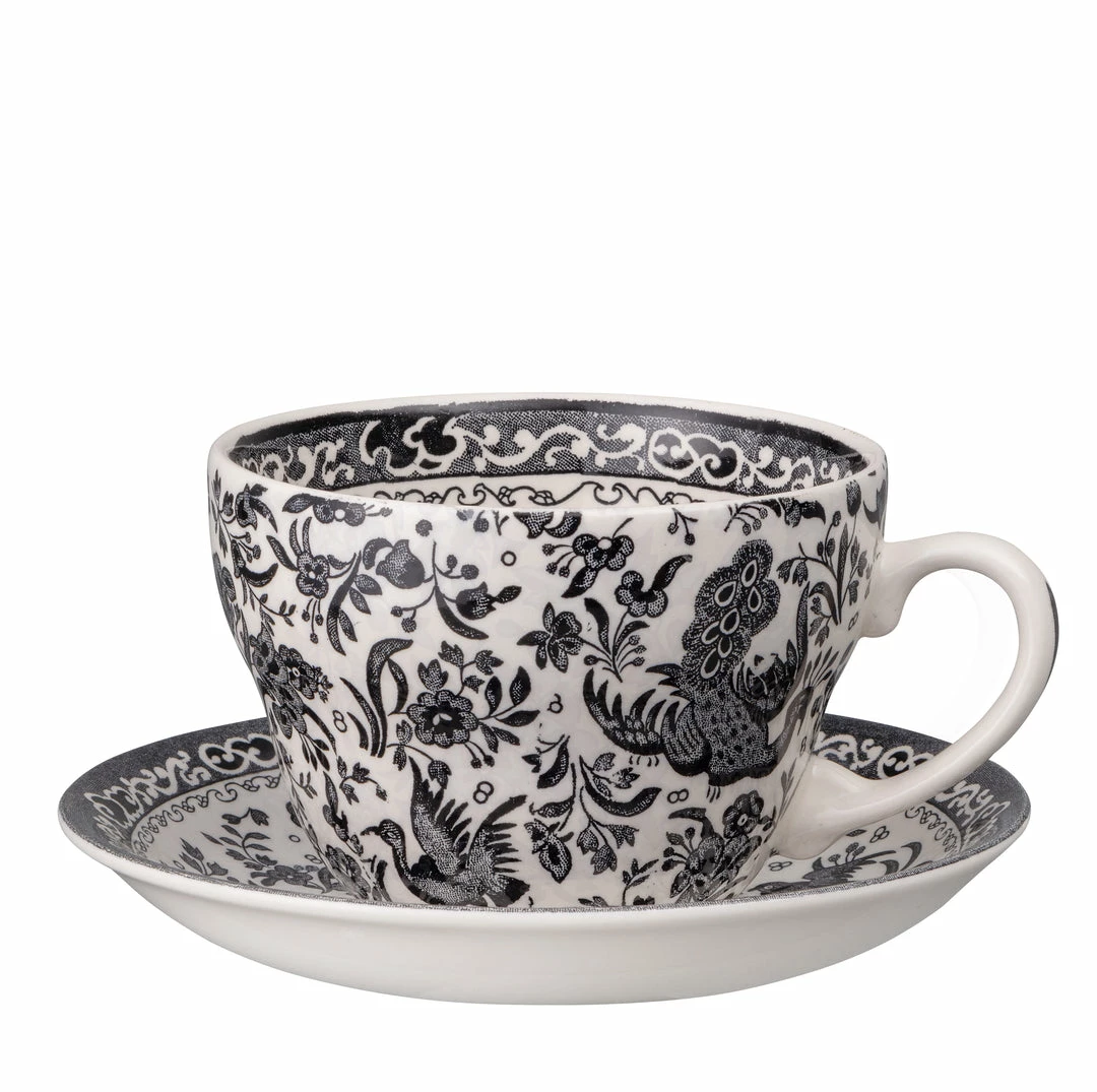 Burleigh Pottery Black Regal Peacock Breakfast Cup And Saucer