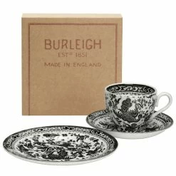 Burleigh Pottery Black Regal Peacock Teacup Gift Set Gifting