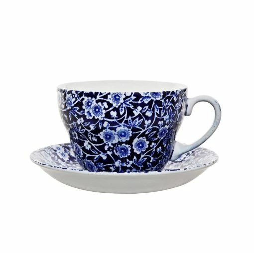 Burleigh Pottery Blue Calico Breakfast Cup And Saucer Collections
