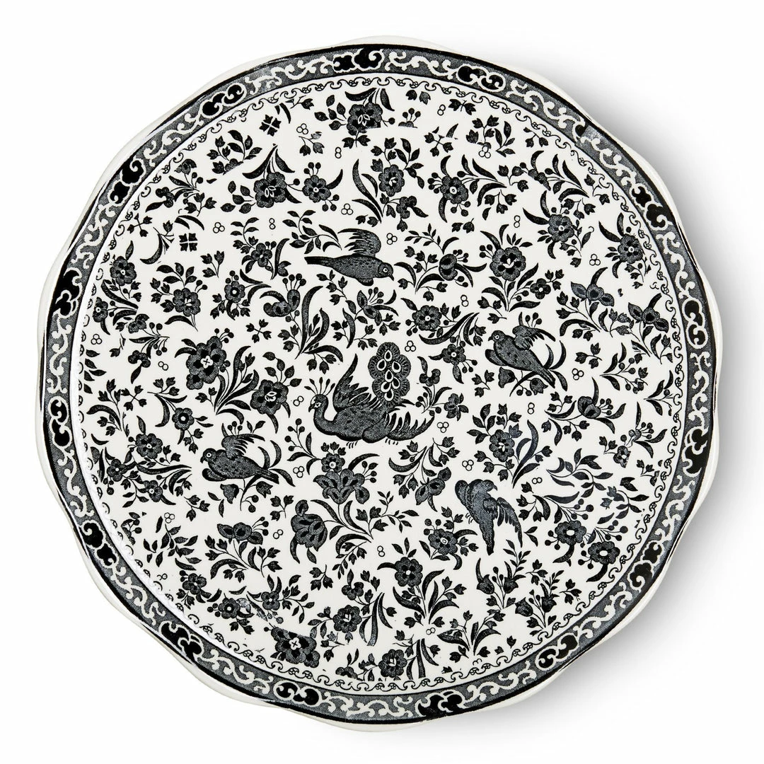 Burleigh Pottery Black Regal Peacock Cake Plate 28cm/11"
