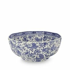 Burleigh Pottery Blue Regal Peacock Octagonal Bowl Medium 20.5cm/8" Tableware