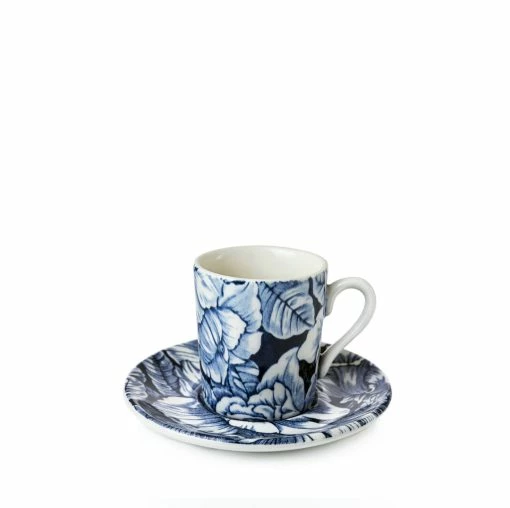 Burleigh Pottery Ink Blue Hibiscus Espresso Cup And Saucer