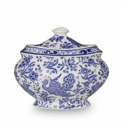 Burleigh Pottery Blue Regal Peacock Jam Pot / Covered Sugar Pot 480g/ 1lb Tableware