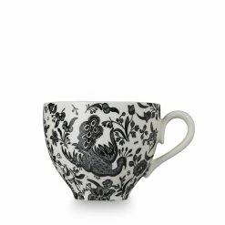 Burleigh Pottery Black Regal Peacock Teacup 187ml/0.33pt Tableware
